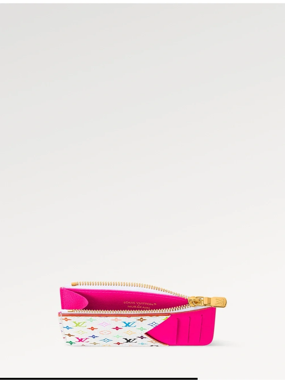 Louis Vuitton White Multicolor Monogram Card Holder with Pink Accent